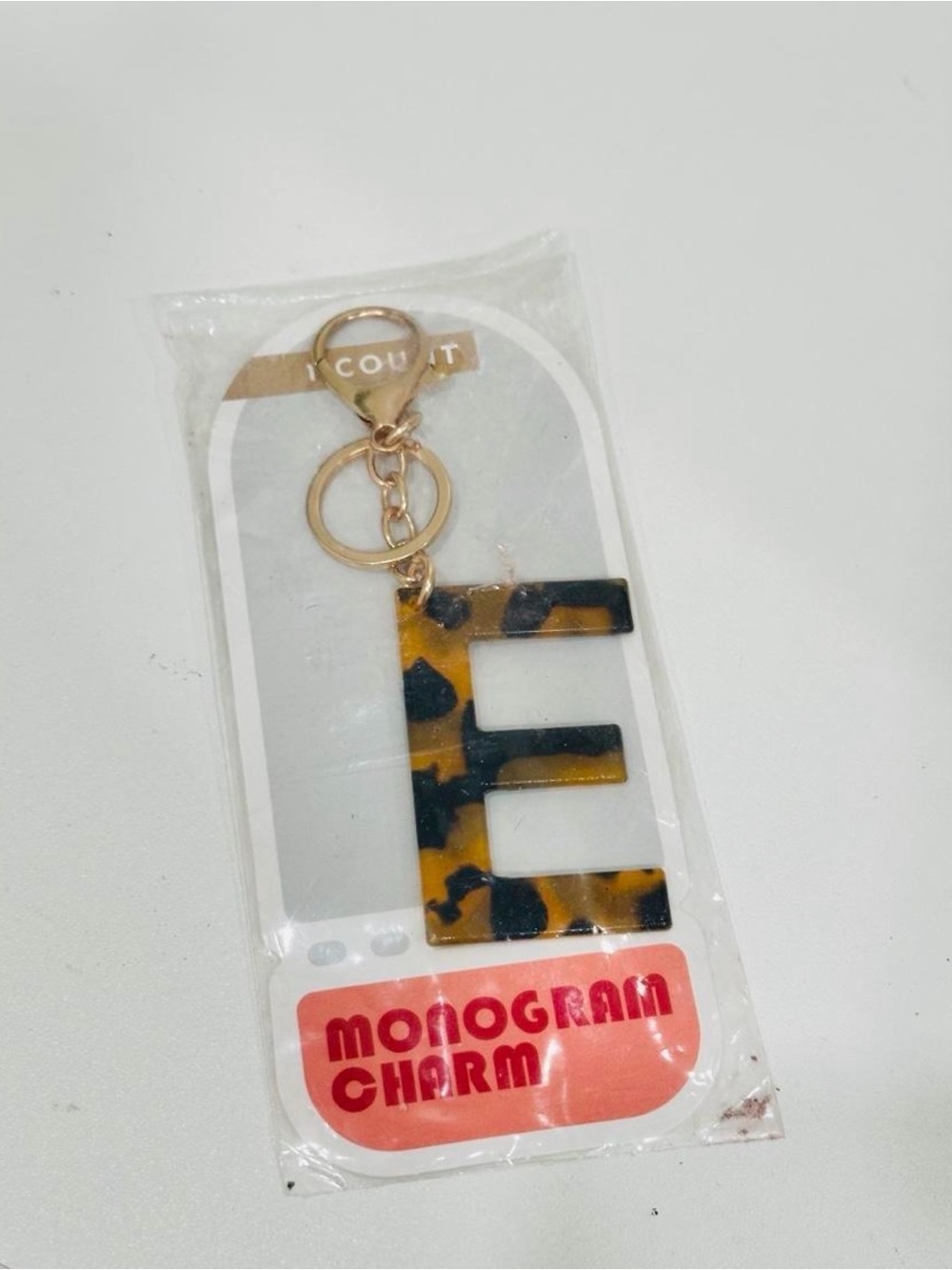 Tortoiseshell 'E' Monogram Keychain Charm - Gold Hardware